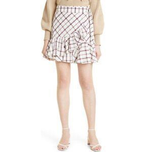Veronica Beard 'Memphis' Wrap-Front Plaid Mini Skirt, White Multi